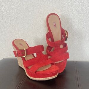 UGG Red Suede Wedge Sandals